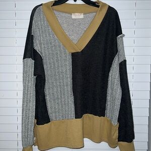 Sugarfox Mustard Yellow and Gray Knit Sweater